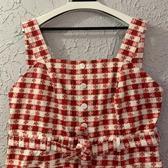 Rachel Antonoff Daisy Gingham Romper Red White Size 4 Picnic Checkered Vacation - Picture 4 of 16